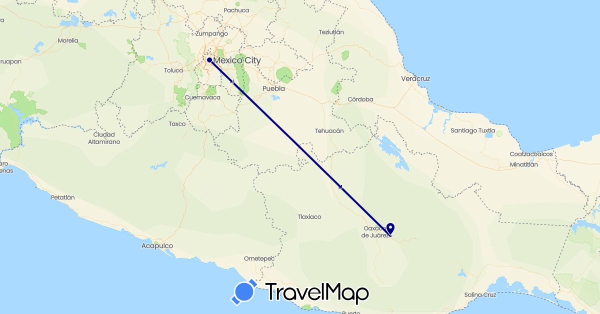 TravelMap itinerary: driving in Mexico (North America)